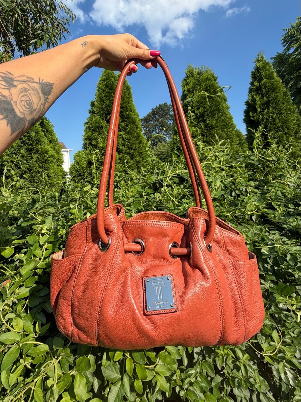 Tignanello Vintage Y2K Cognac Orange Leather Slouchy Hobo Shoulder Bag